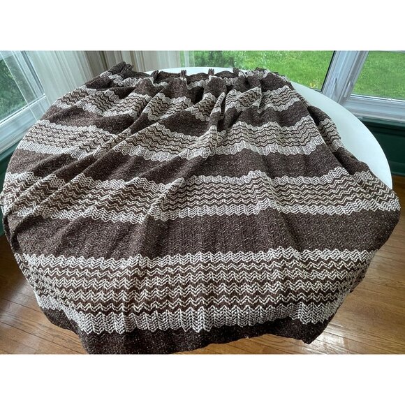 Vintage 70s pleated curtain, dark brown & almond, net woven, long panel - Picture 6 of 9